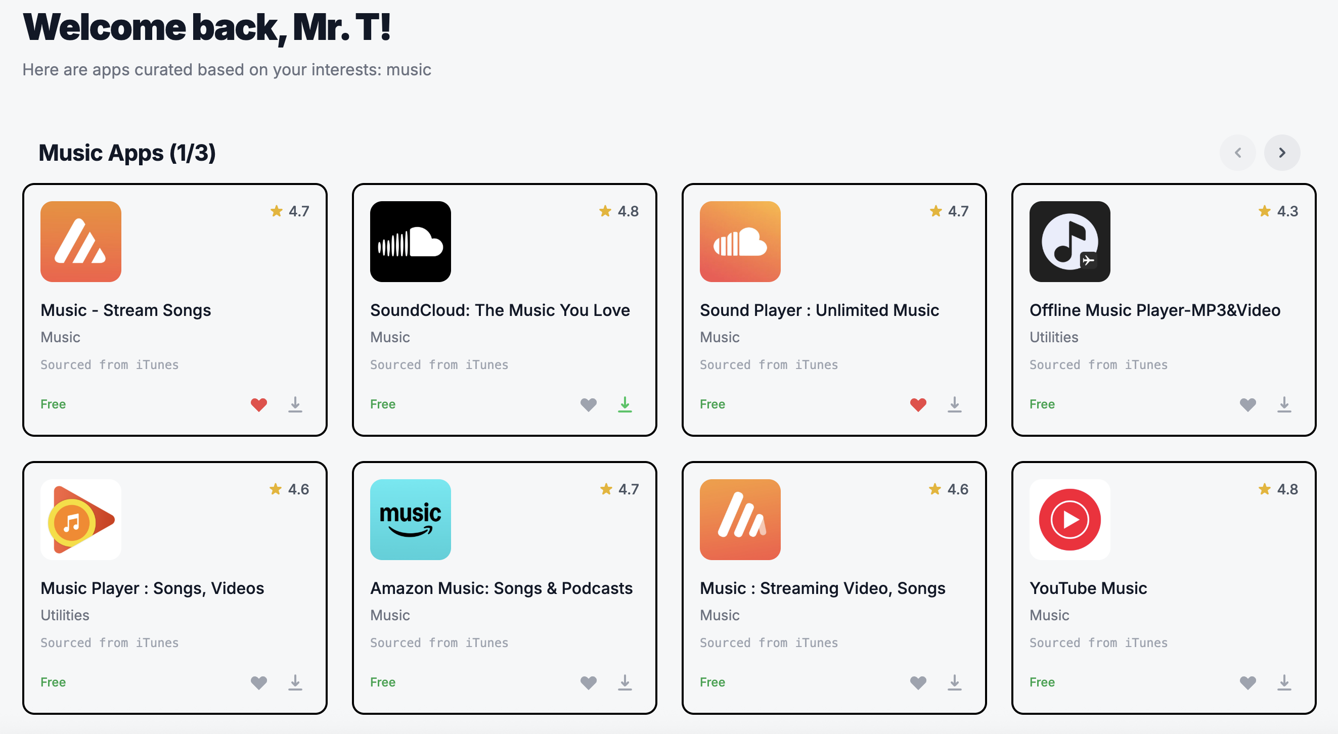 Personal app dashboard