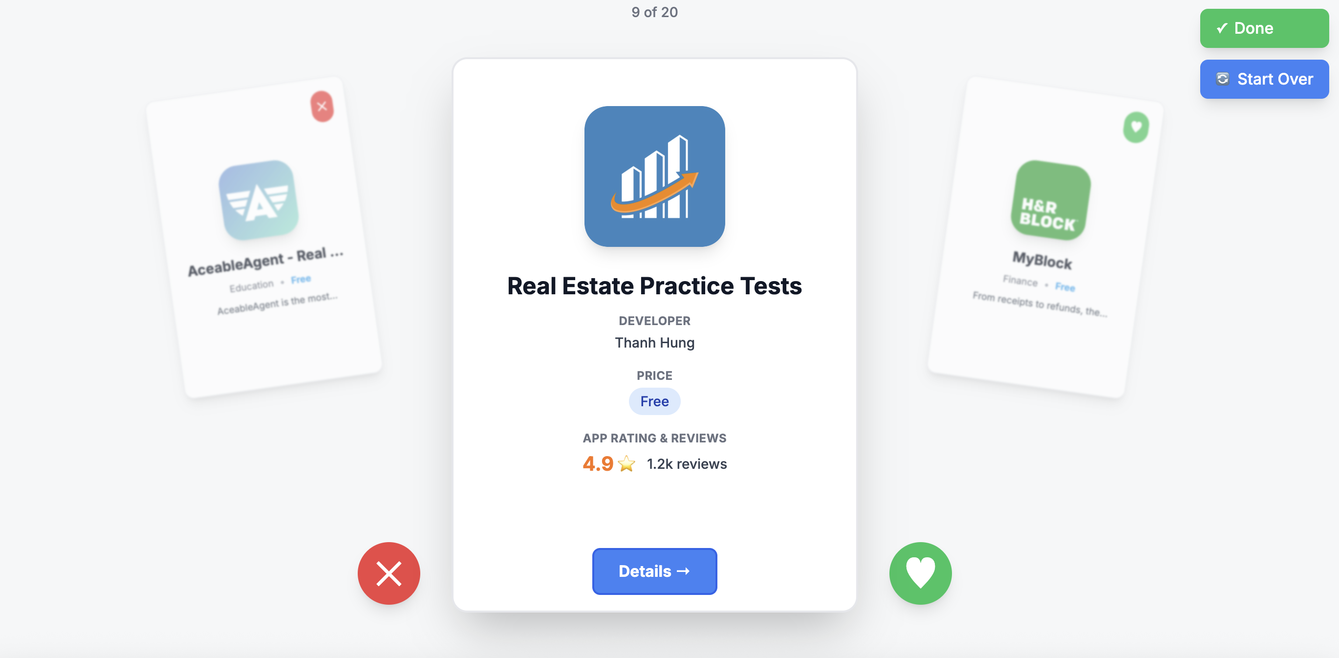 App swipe interface showing home buyer apps